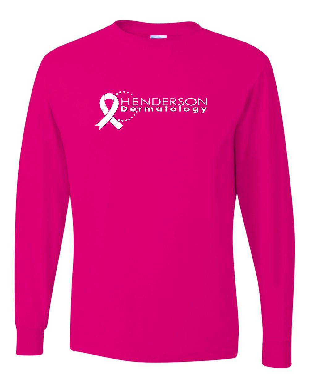 Henderson Dermatology Long Sleeve Jerzees 50/50 tee Cyber Pink
