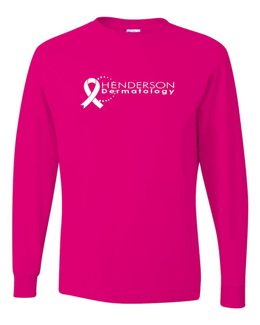 Henderson Dermatology Long Sleeve Jerzees 50/50 tee Cyber Pink