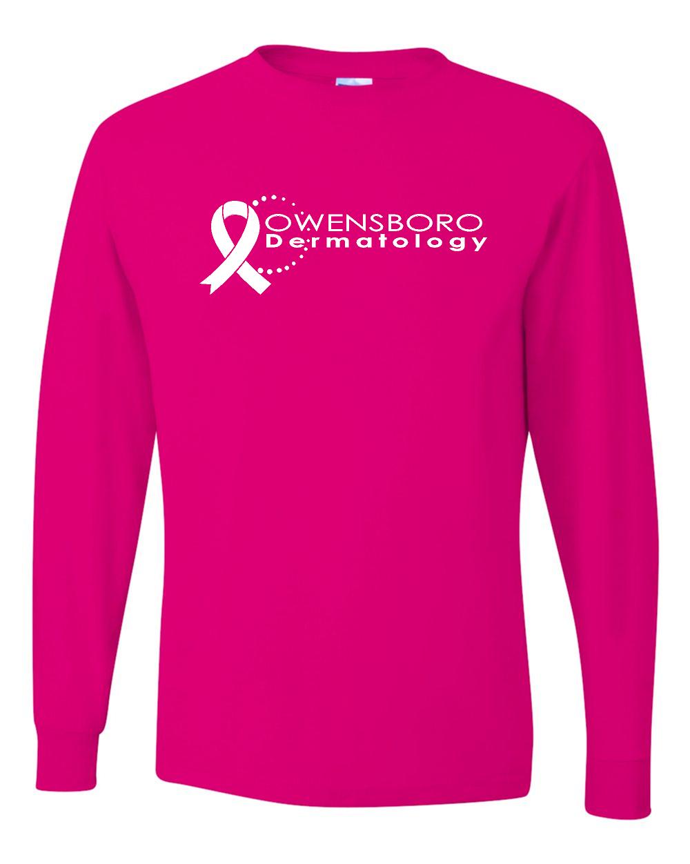 Owensboro Dermatology Long Sleeve Jerzees 50/50 tee Cyber Pink