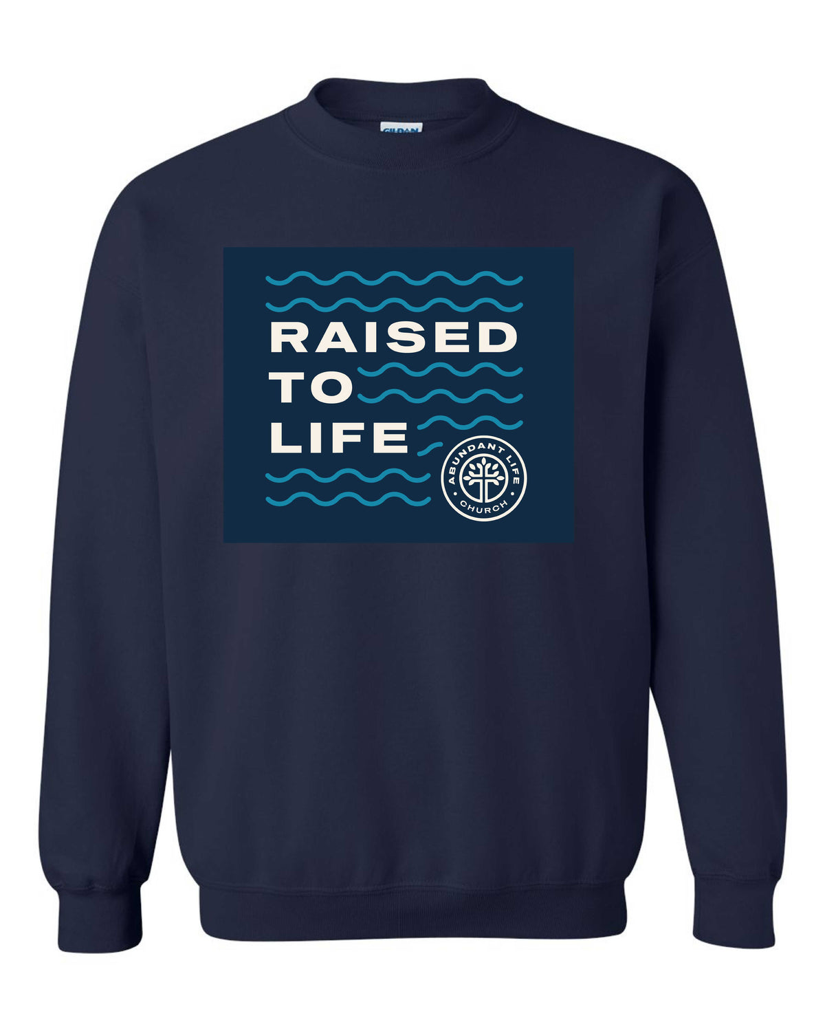 RAISED TO LIFE NAVY CREW SWEATSHIRT